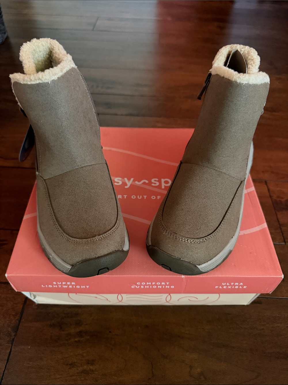 Easy Spirit Taupe Suede-Look Fleece Ankle Boots